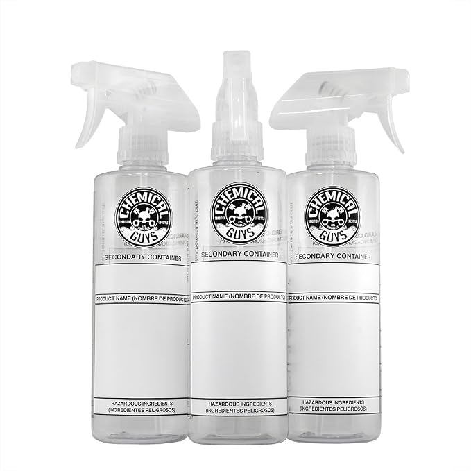 Chemical Guys, Secondary Dilution Bottle with Sprayer, White, 16 oz, 3 Pack | Heavy-duty white bottles with sprayers for diluting and storing detailing chemicals, labeled and reusable, three pack
