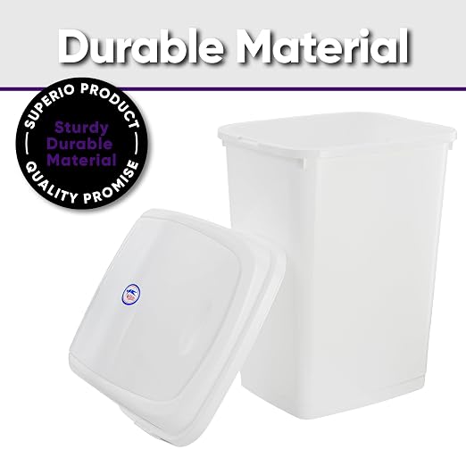 Superio Kitchen Trash Can 13 Gallon with Swing Lid, Plastic Tall Garbage Can Outdoor and Indoor, Large 52 Qt Recycle Bin and Waste Basket for Home, Office, Garage, Patio, Restaurant (White)