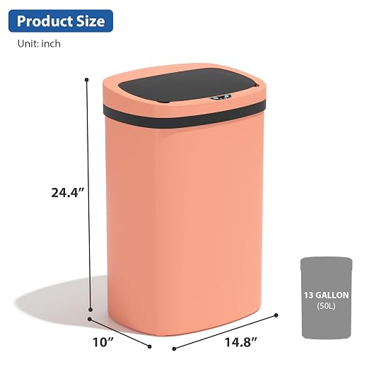 13 Gallon/50 L Kitchen Trash Can with Lid, Garbage Can with Touch-Free Lid, Cute Automatic Trash Can Bathroom Trash Bin, Motion Sensor Waterproof Trash Bin