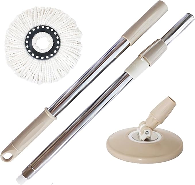 Spin Mop Replacement Handle, 47.6-inch 360 Degrees Rotating Telescopic Replacement Mop Stick with Robust Reinforced Plastic Disc for Spin Mop Bucket Cleaning System (Plastic Disc,Khaki)