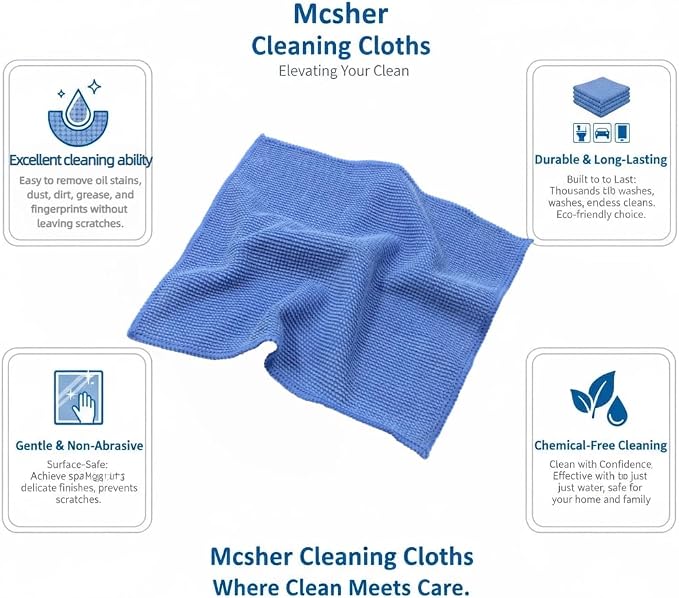 Mcsher Microfiber Cleaning Cloths - 6 Pcak, Blue, 6"x 7" Inch