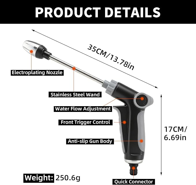 Garden Hose Nozzle High Pressure,360 Rotating Water Sprayer with 3 Spray Modes,Turn Any Hose into a High Pressure Water Cleaning,Heavy Duty Hose Attachment for Car Washing,Patio,Yard,Garden Cleaning