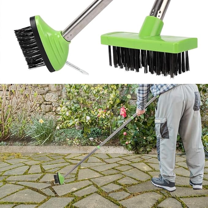 Saker 3 in 1 Weeding Wire Metal Brush Tools,3-in-1 Long Handle Surface Cleaning Brush, Steel Bristle Scrub Tool for Patio, Paving, & Pool Areas (1 Set)