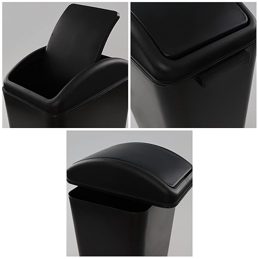 Vababa 3-Pack 4.5 Gallon Garbage Can, Trash Can with Swing Lid, Black | Swing Top Lid, Side Handle, Compact Slim Rectangular Shape, Ideal for Bedroom, Bathroom & Office Daily Waste Disposal