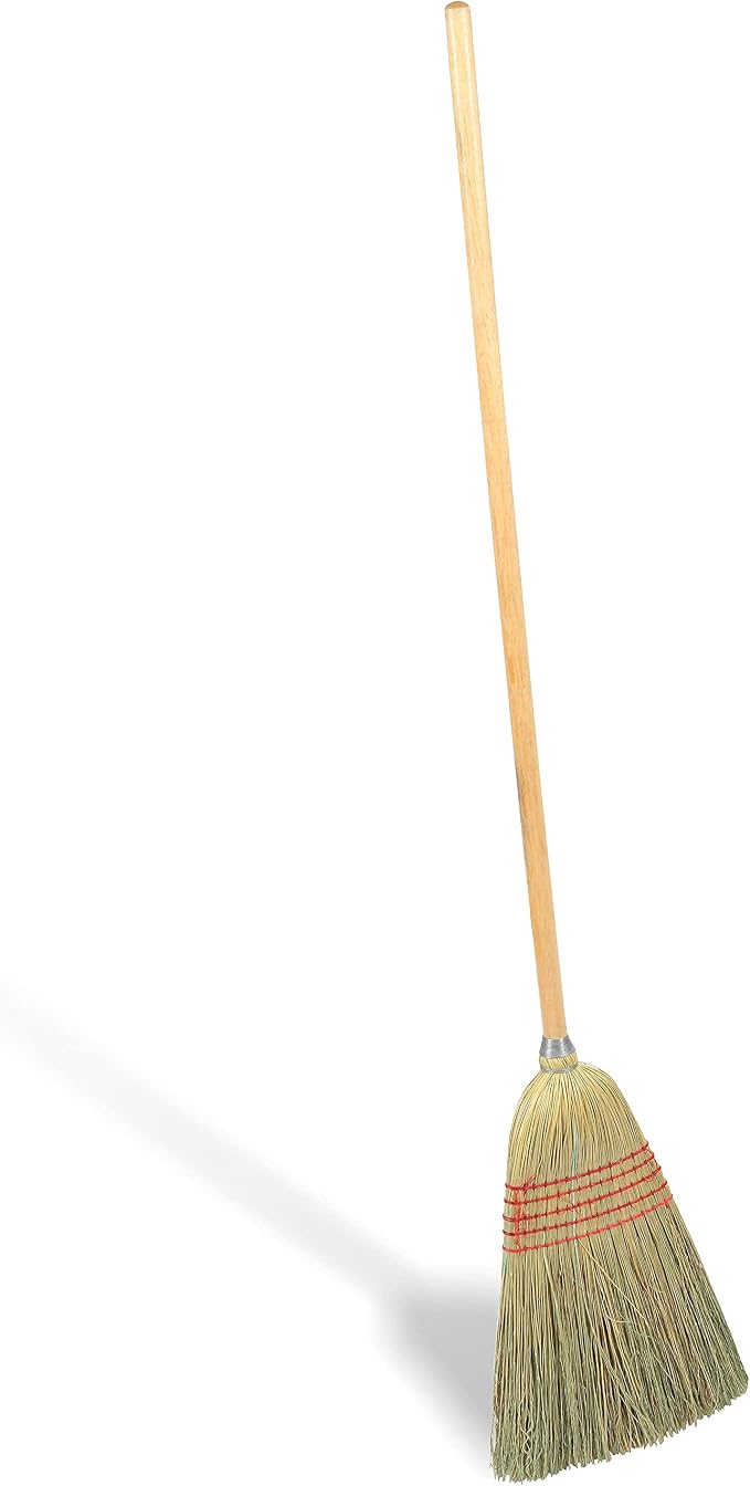 Coastwide Professional 10 Inch Standard Corn Broom, Natural, Wood Handle | Durable corn-fiber bristles for sweeping floors in offices and facility areas.