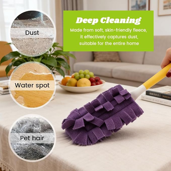 5 Pack Reusable Fleece Duster Refills, Washable Heavy Duty Duster Pads with Yellow Handle, 360 Cleaning Pads for Home Car Furniture Pet Household Use