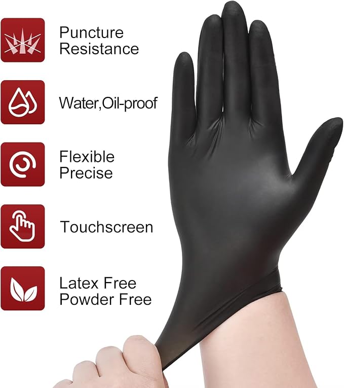 NEOTRIL 6 Mil Heavy Duty Black Nitrile Disposable Gloves, Latex Powder-Free, Textured Rubber Gloves for Cooking Mechanic