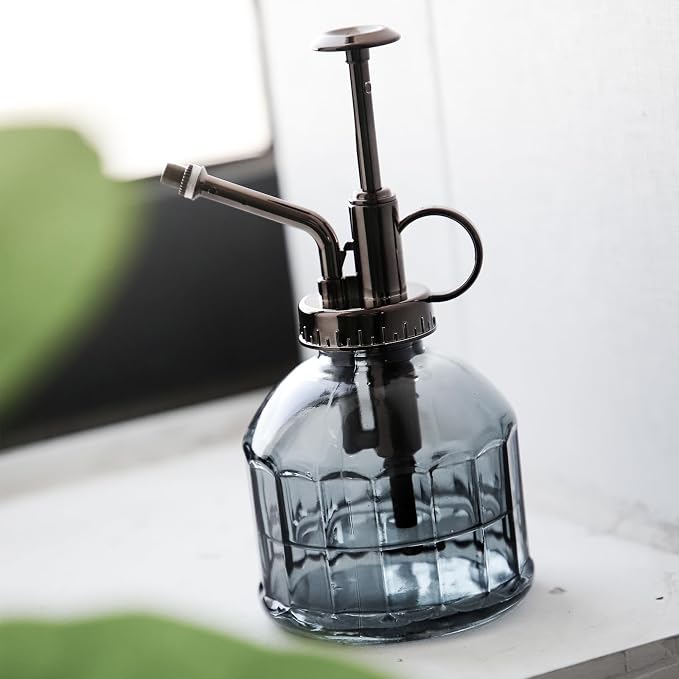 OFFIDIX Glass Plant Spray Bottle, Grey 6.7 oz Plant Mister for Inside Decor | Vintage Style Spritzer, Indoor Plant Spray Bottle, 6.3" Tall, 200ml/6.7oz, Small One Hand Watering Can for Garden Cleaning