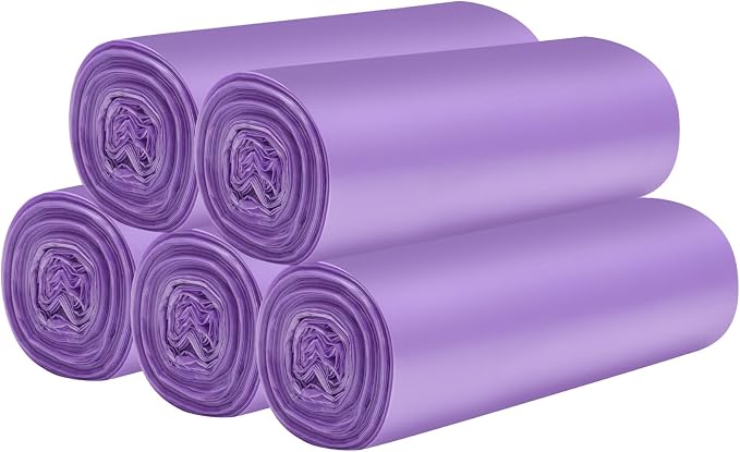 5 Rolls Small Trash Bags - 100 Counts 4 Gallon Small Garbage Bags (Purple) | Durable for home office kitchen Bathroom Bedroom Trash Can liners