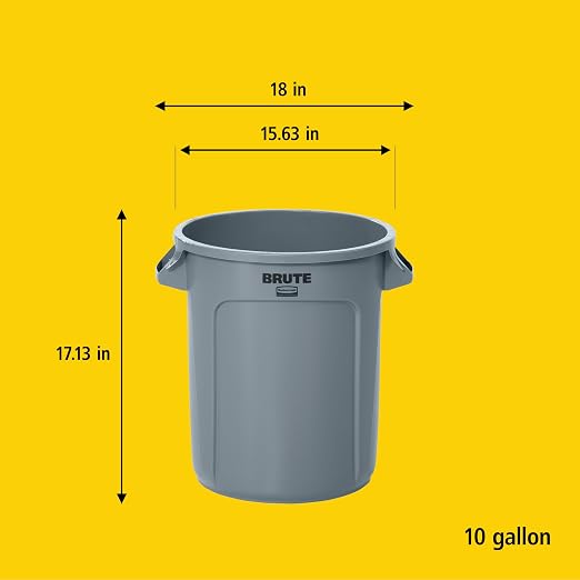 Rubbermaid Commercial Products BRUTE Heavy-Duty Round Trash/Garbage Can, 10-Gallon, Red, Outdoor Waste Container for Landscapers/Construction/Restaurants/Back of House/Offices/Warehouses