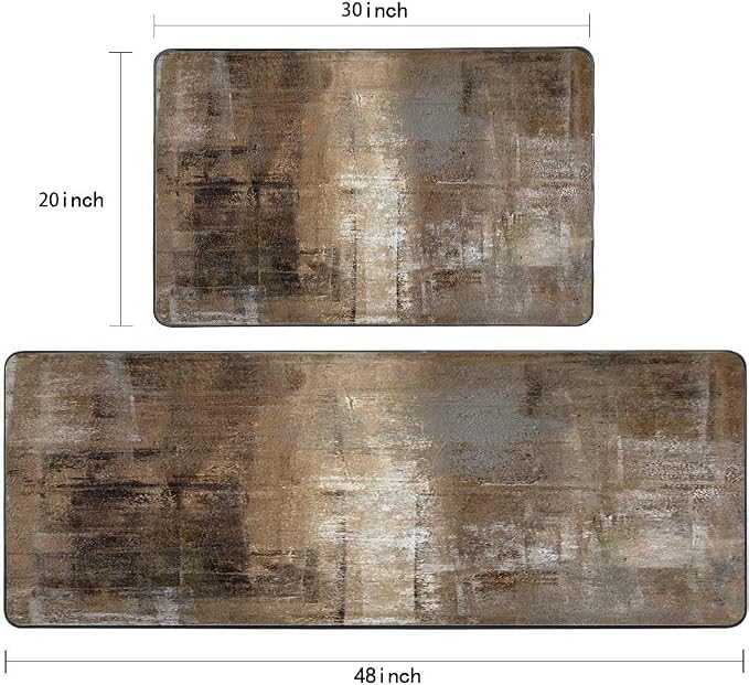 TOMWISH Brown Kitchen Mat 2 Pcs Kitchen Rugs and Mats 20"X48"+20"X30" | Cushioned Kitchen Rug Non Skid Washable for Kitchen Dining Room Floor Home Office Sink Laundry Decor and Accessories