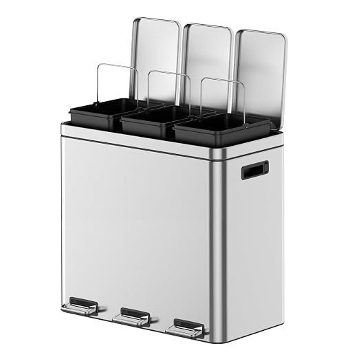 TrailBlaze Trash Can with Lids, 60L/16 Gal 3 Compartments Pedal Stainless Steel Kitchen Recyclingtrash Bin with Odor Seal， Removable Buckets, for Office Home Kitchen Garbage Can Trash Bin