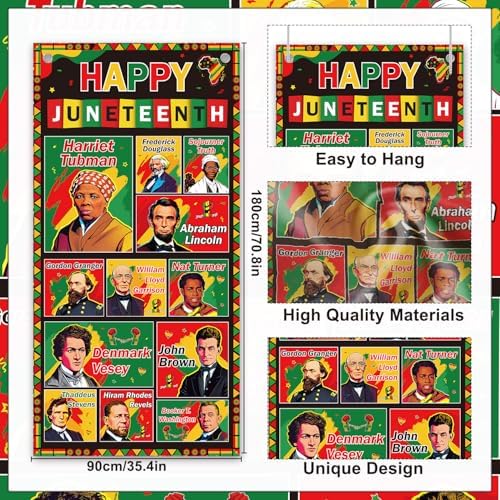 Juneteenth Door Cover Decorations - Happy Juneteenth Decorations for Party Office Home, African American June 19th 1865 Large Front Backdrop Banner Supplies Decor, 3x6 Ft