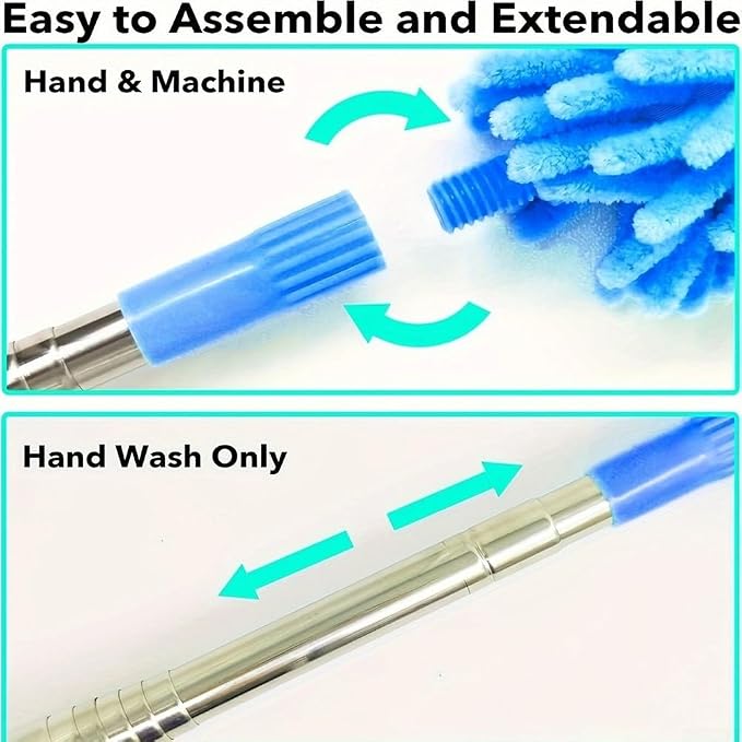2 Pcs Extendable Feather Duster with Stainless Steel Pole, Microfiber Cleaning Brush for Ceiling Fans Blinds Cars and High Corners, 15.7 Inch(7)