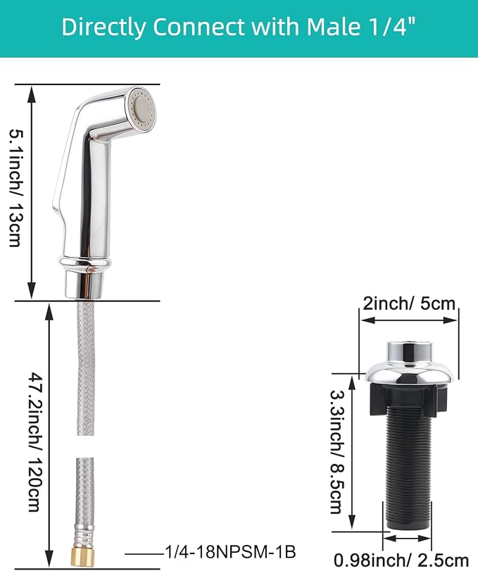 Universal Kitchen Sink Spray Attachment/Hose/Holder Set, Chrome | NSF/ANSI/CAN 372 Certified, Quick Side Connector Compatible with Moen Faucet Sprayer Head, Kitchen Sink Faucet Attachment