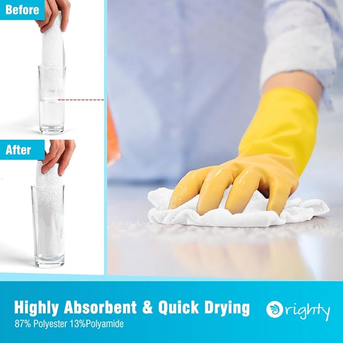 Orighty Microfiber Cleaning Cloth Bulk, 150 Pack Shop Towels 12x12in, White | Reusable Microfiber Towels for Cars, Shop Rags, Multi-Purpose Lint Free Cleaning Rags for Home & Kitchen