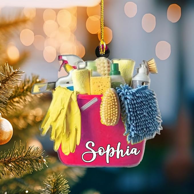 Personalized Cleaning Tools Ornament, Custom Housekeeping Christmas Tree Decoration, Holiday Keepsake Gift for Cleaners, Janitors, Pressure Washers, Housekeepers, Maids and Cleaning Lovers (CT5)