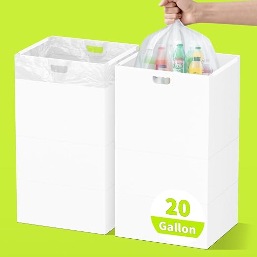Kaiferty 20 Gallon Disposable Trash Cans for Parties, 2 Pack Extra Large Collapsible Pop Up Trash Can with Handles, Portable Cardboard Garbage Can & Recycling Bin for Party Kitchen Camping, White