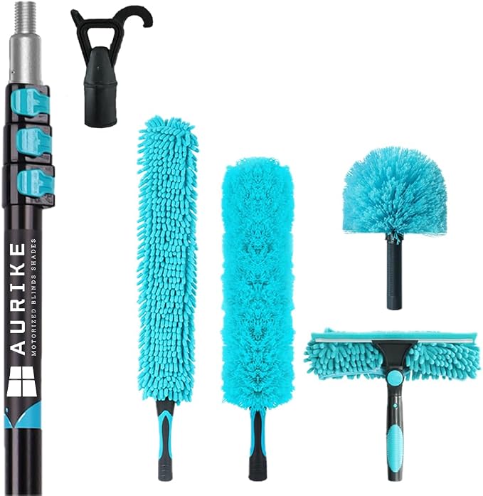 High Ceiling Duster Kit with 3-8FT Heavy Duty Extension Pole, Reaches Up to 13FT, Includes Microfiber Feather Duster, Cobweb and Ceiling Fan Duster, Window Squeegee Cleaner & Skylight Hook (8FT)
