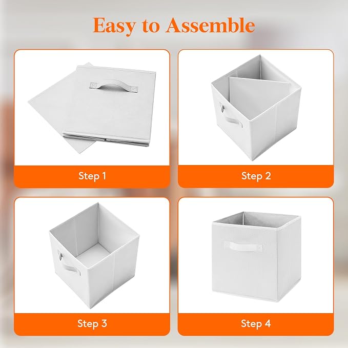 Lifewit Storage Cubes, 11 Inch Organizer Bins, 18L White, 6 Packs | Foldable Decorative Fabric Storage Baskets for Organizing Home Organizers with Handles for Shelves, Closet