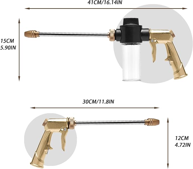 High Pressure Hose Nozzle with Soap Dispenser, Metal Foam Sprayer | Hose sprayer for chemicals,Foam gun for car washing,solar panel & window cleaning,garden watering with adjustable spray modes