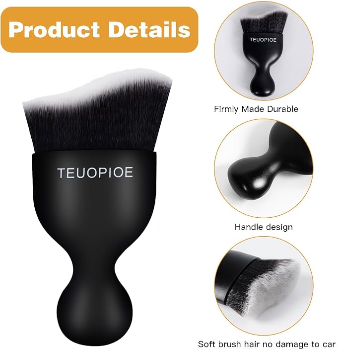 Car Detailing Brush for Interior Dusting and Air Vents,White | Soft synthetic bristles clean dashboards, vents, and consoles. Lightweight PP handle is suitable for dry or wet use.