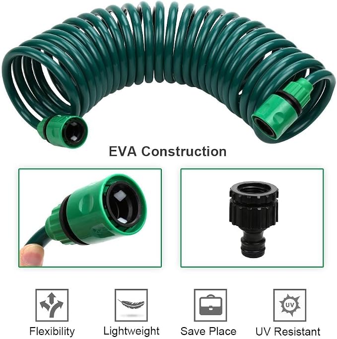Recoil Garden Hose 25FT EVA Water Hose with 7-Pattern Spray Nozzle,Curly Self Coiling Lightweight Garden Hose,Retractable Garden Coil Hose for Lawn Patio