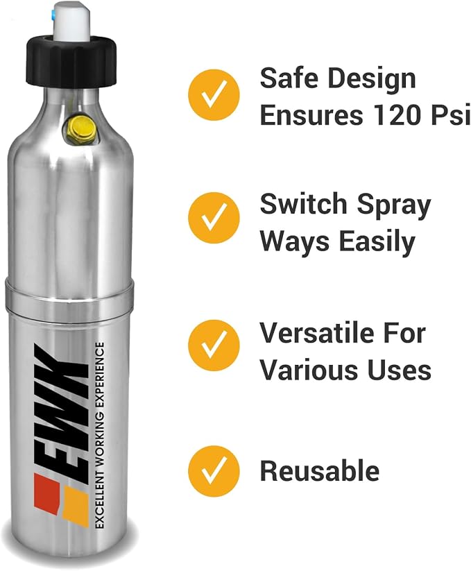 EWK 17 oz (500ml) Refillable Aluminum Aerosol Spray Can for Brake, Engine & Machine Cleaning, Thickened Body, Long Spray Time | Refillable Spray Can, Longer Spray Time