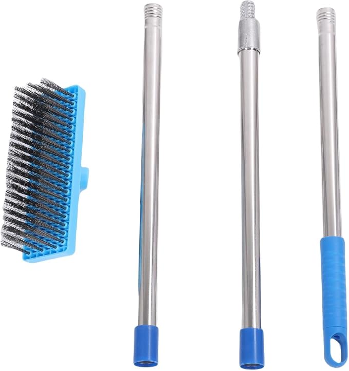 FTVOGUE Telescopic Wire Broom, Heavy Duty Moss Grime Scrubbing Brush for Patio Deck Stainless Steel PP 20cm Brush Head 120cm Length 3 Section Handle Outdoor Cleaner