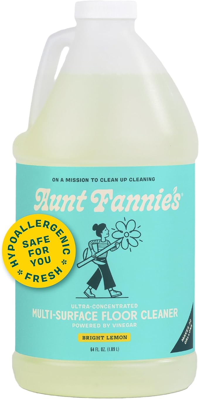 Aunt Fannie's Ultra Concentrated Vinegar Floor Cleaner, Bright Lemon, 64 oz | Makes Up to 32 Gallons, No Rinsing, Safe for Sealed Tile Vinyl Hardwood Laminate & Linoleum, Kid and Pet Safe, Made in USA
