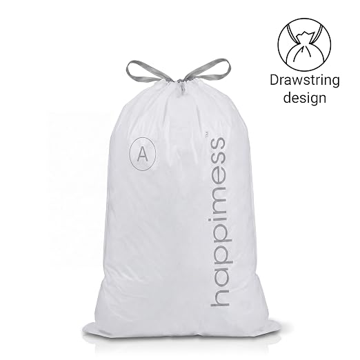 happimess 20-Count Unscented 8 Gal Drawstring Trash Bags, Clear, Pack of 6 | 30 Liters, Heavy Duty LDPE Plastic, Tear And Puncture Resistant, Tailored Custom Fit, Recyclable
