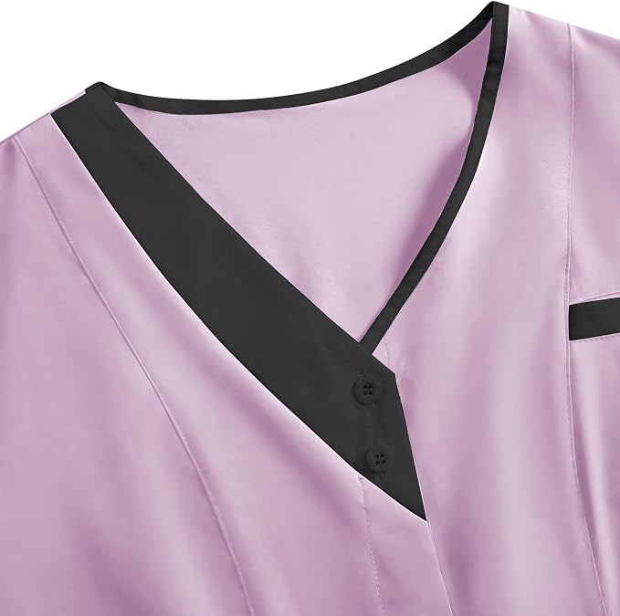 2026 Housekeeping Uniform Cleaning Uniforms - Button V Neck Top & Pants with Multi Pockets - Scrubs for Women