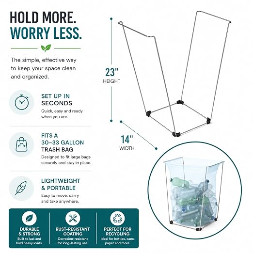 Bag Buddy Bag Holder for 21 Gallon Trash Bags for Yard Work, Recycling, Outdoor Activities, Camping, Garage & Home Cleanup | Lightweight Portable Waste Frame | Qty 4