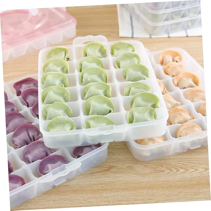 Portable Dumpling Storage Box Four Layers 18 Slots PP Organizer | Stackable Trays with Two Buckles Each, Handle for Carrying, Green Simple Design for Camping and Housekeeping
