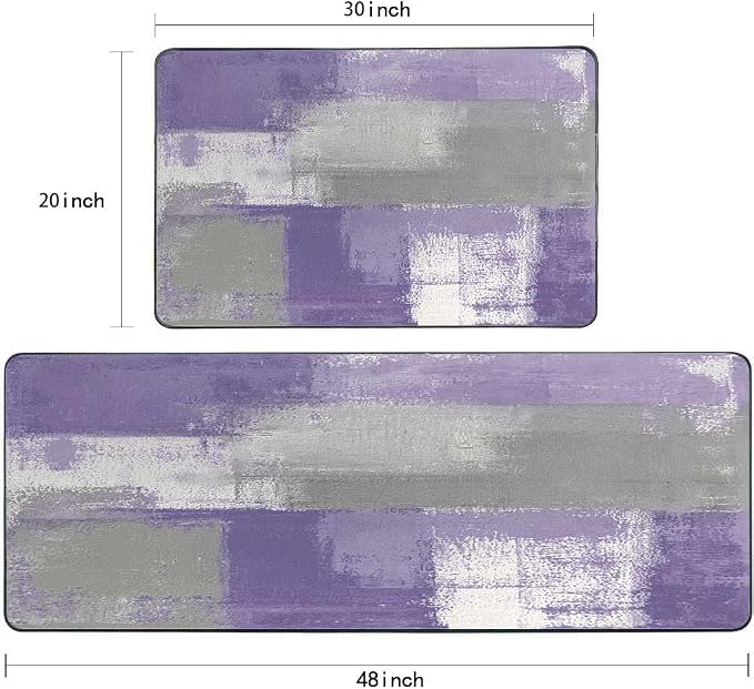 TOMWISH Vintage Kitchen Rug Non Slip Washable Kitchen Mats for Floor 2Pcs | Grey and Purple Absorbent Runner Rugs for Kitchen Front of Sink Dining Room Home Office Laundry 20"X48"+20"X30"