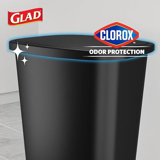 Glad Premium Trash Can with Clorox Odor Protection, 20 Gallon, Black | Plastic Kitchen Waste Bin | Hands Free with Stainless Steel Foot Pedal and Garbage Bag Rings