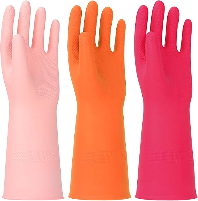 Latex Free Nitrile Cleaning Gloves, Small, 3 Pairs | 12 Mil Thick, Reusable Gloves with Non-Slip Grip, Waterproof for Dishwashing, Kitchen, Bathroom & Household Cleaning