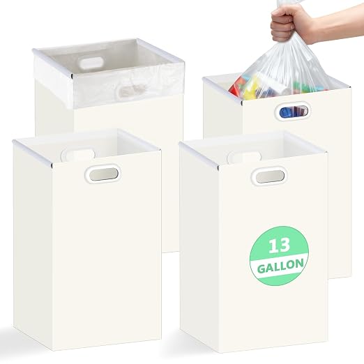 SARDVISA 4Pack 13 Gallon Disposable Trash Can with Handles, Collapsible Bin | 13 Gallon Large Capacity, Foldable Design, Waterproof Material, Built-In Handles, Ideal for Camping, Parties & Events