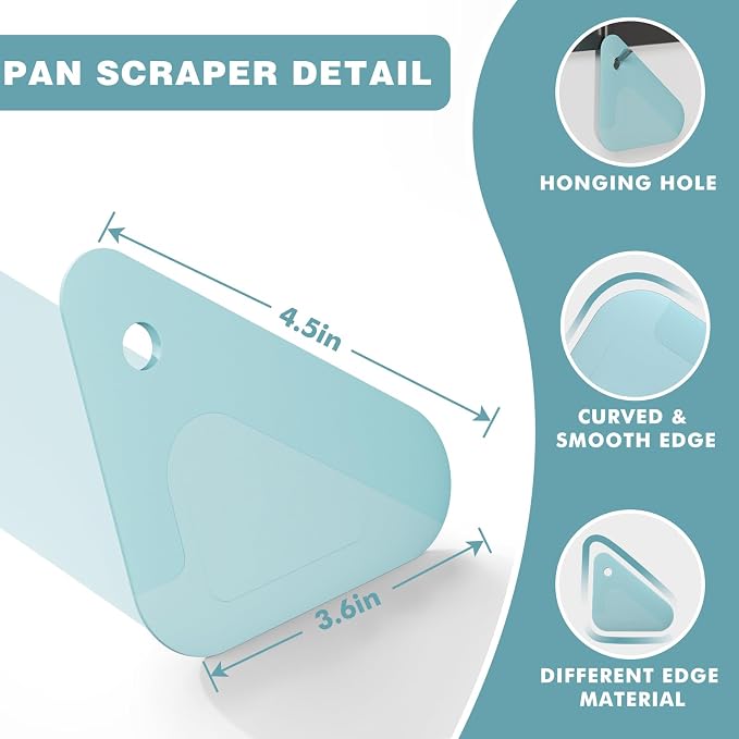 Food Scraper Dish Scraper for Cast Iron Skillets, Cookware, Pans and Pots | Nylon and Silicone, 2-in-1 Kitchen Scraper Tools, Pan Scraper, Heat resistant to 140 ℉, 3 Pack, Blue