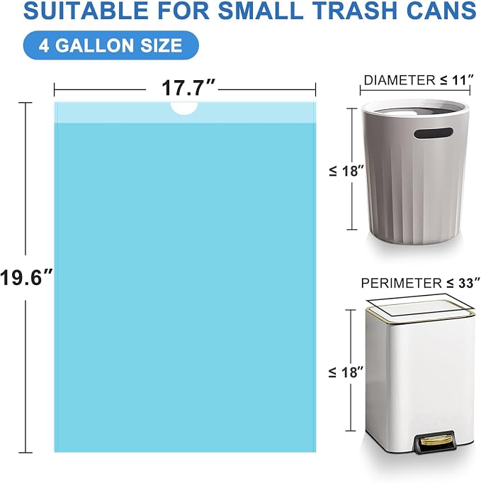 Small Trash Bags, 100 Count 4 Gallon Drawstring, Blue | Tear-Free, Unscented, Small Garbage Bags, For Bathroom Kitchen Office Bedroom