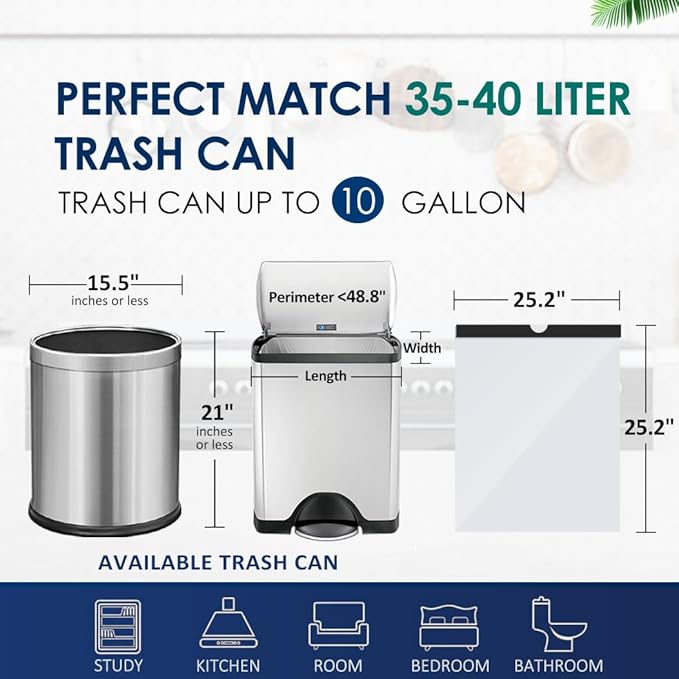 Medium 10 Gallon White Drawstring Trash Bags, 1.6Mil, 200 Count | Garbage Bags Fit 35-40l Kitchen Trash Cans, leak Proof & Tear Free Sturdy Drawstring For Home, Office, Outdoor Waste