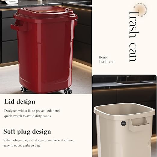 Trash Cans,Wheeled Outdoor Garbage Can,Wastebasket Trash Container, Recycling Bin,Stackable, Plastic,Lid,Rectangular,Recycle Logo,Rugged,Ergonomic Handle,Kitchen,Office,Workspace(White-1,61L)