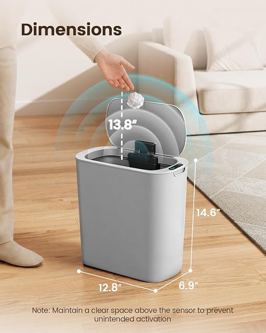 TIPGO 5 Gallon Automatic Bathroom Trash Can with Lid, Gray, Touchless | Motion Sensor, Slim Smart Garbage Bin, Plastic Wastebasket, Battery Operated, Manual Button, for Bedroom, Office,RV