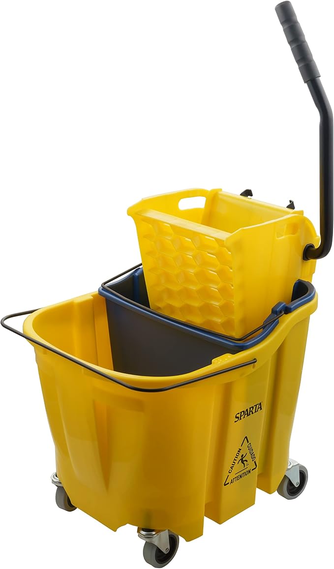 SPARTA 35 Qt Mop Bucket System with Wringer and Insert, Yellow | OmniFit, Polypropylene, 200,000-Cycle Wringer, Clean and Soiled Water Separation, Non-Marking Swivel Casters