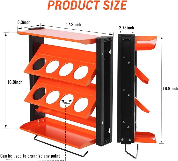 Spray Can Holder, Wall Mount Paint Bottle Organizer 8 Holes & 2 Shelves | Heavy Duty Lube Can Organizer with Paper Towel Holder for Garage & Home