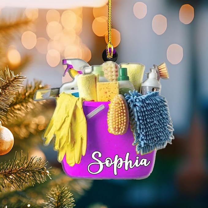 Personalized Cleaning Tools Ornament, Custom Housekeeping Christmas Tree Decoration, Holiday Keepsake Gift for Cleaners, Janitors, Pressure Washers, Housekeepers, Maids and Cleaning Lovers (CT5)