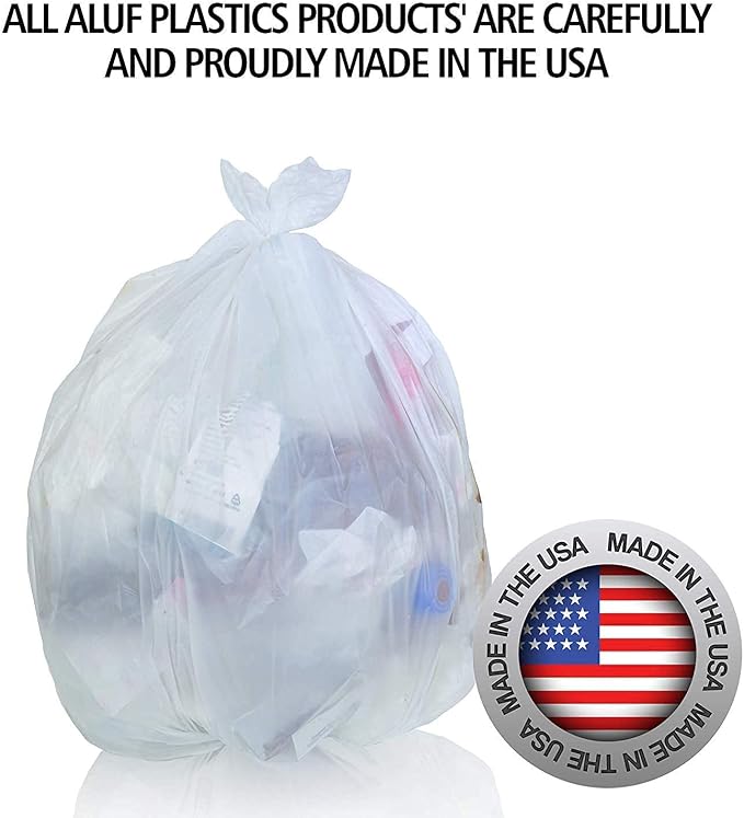 Aluf Plastics 26 Gal Clear Trash Bags, 16 Micron (EQ.), 29" x 44" (250 Pk)