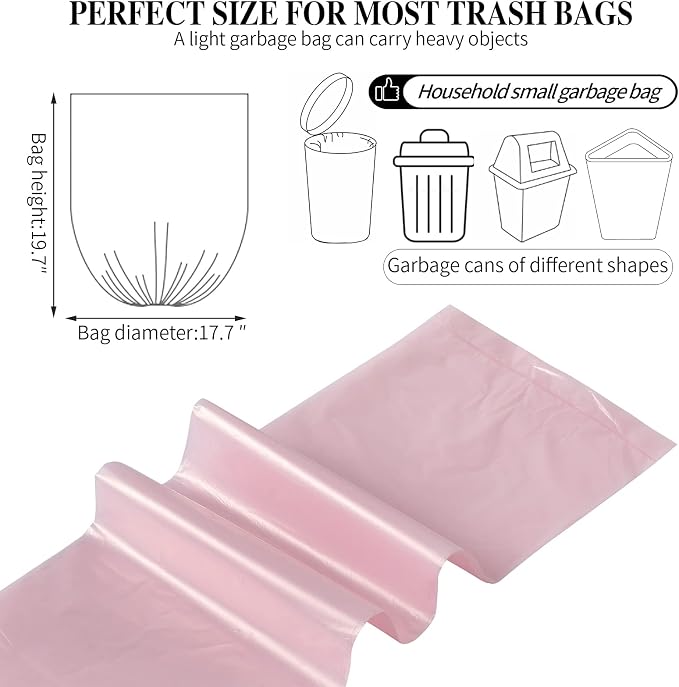3 Rolls Small Trash Bags - 60 Counts 4 Gallon Small Garbage Bags (Pink) | Durable for home office kitchen Bathroom Bedroom Trash Can liners