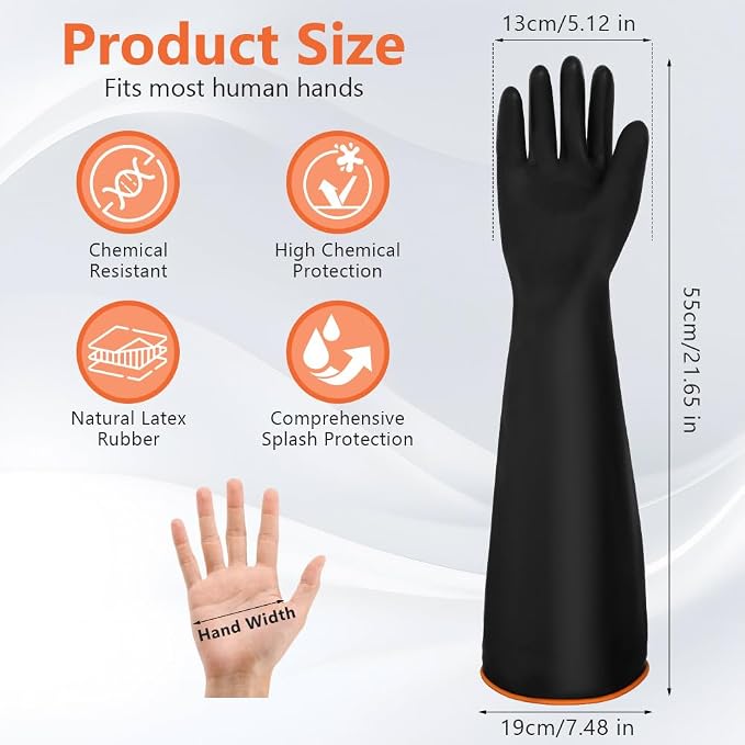 AUAUY 14"/22" Chemical Resistant Gloves, Reusable Heavy-Duty Rubber Gloves | 1 Pair Non-Slip Long Cleaning Gloves, Waterproof and Breathable, Resist Strong Acid, Alkali and Oil for Household Industry