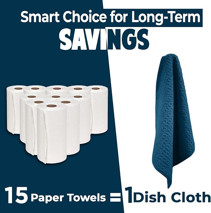 DAN RIVER Premium Dish Cloth 100% Cotton 12X12 Inches Pack of 8-Blue Opal | Terry Kitchen Towels Ultra Soft Tea Towels-Highly Absorbent Kitchen Rags-Terry Dishcloth for Kitchen and Household Cleaning